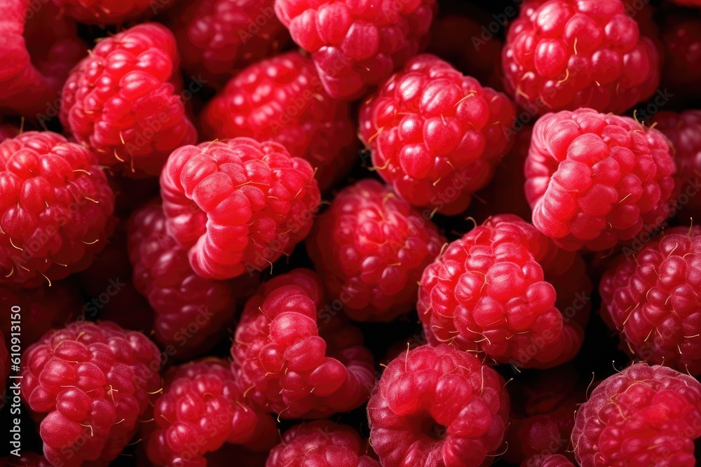 Fresh sweet raspberries close up. Generative AI Fresh sweet raspberries close up. Generative AI