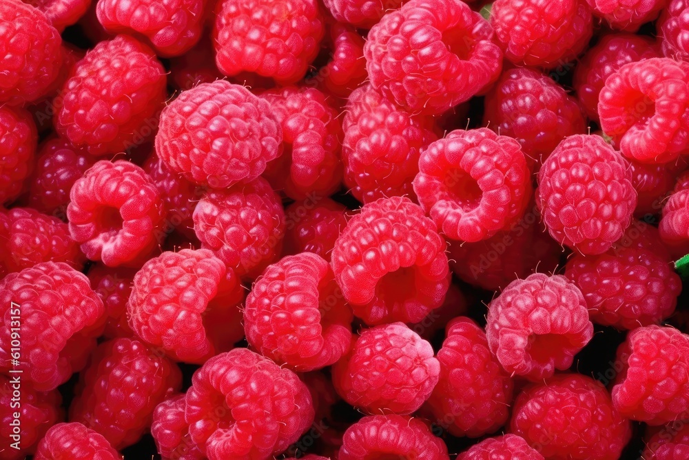 Fresh sweet raspberries close up. Generative AI Fresh sweet raspberries close up. Generative AI