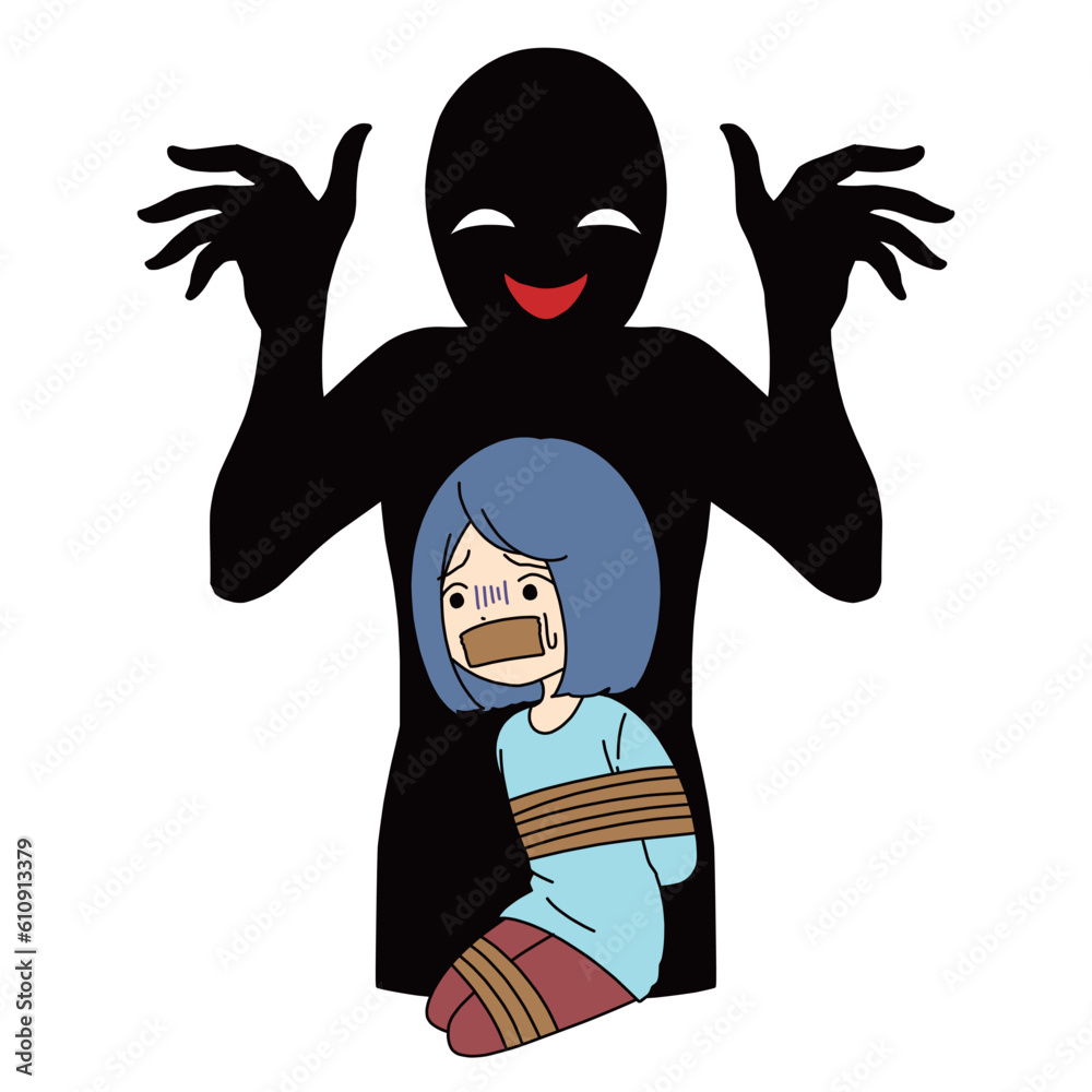 拘束される女性と悪人イメージのイラスト素材 拘束される女性と悪人イメージのイラスト素材