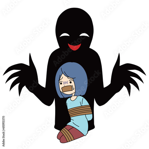 拘束される女性と悪人イメージのイラスト素材