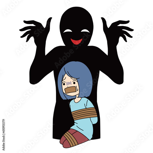 拘束される女性と悪人イメージのイラスト素材