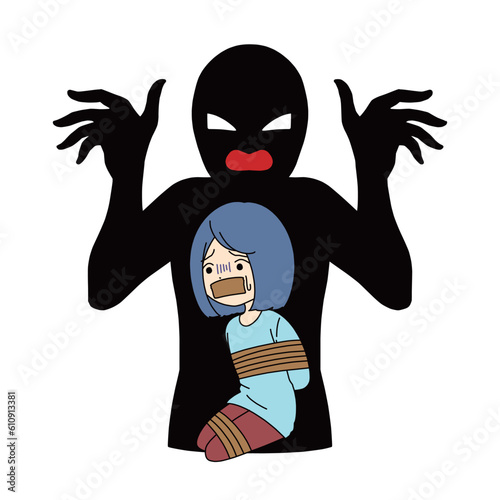 拘束される女性と悪人イメージのイラスト素材