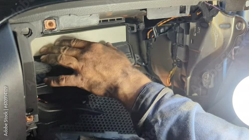 Car service - replacement of the old cabin filter with a new one. Regular car service