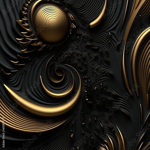 Volume and rotation of golden and black colors. 