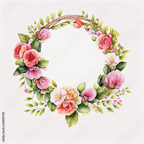 Flower wreath in a watercolor style  AI generated.