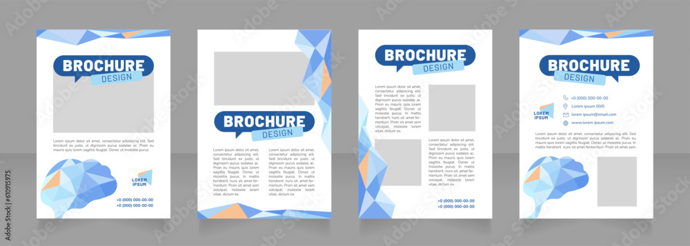 Psychological consultation blank brochure design. Template set with copy space for text. Premade corporate reports collection. Editable 4 paper pages. Barlow Black, Regular, Nunito Light fonts used
