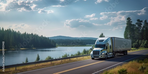 Wallpaper Mural Majestic Journey. Semi Truck Roaming Amidst Mountainous Backdrop Torontodigital.ca