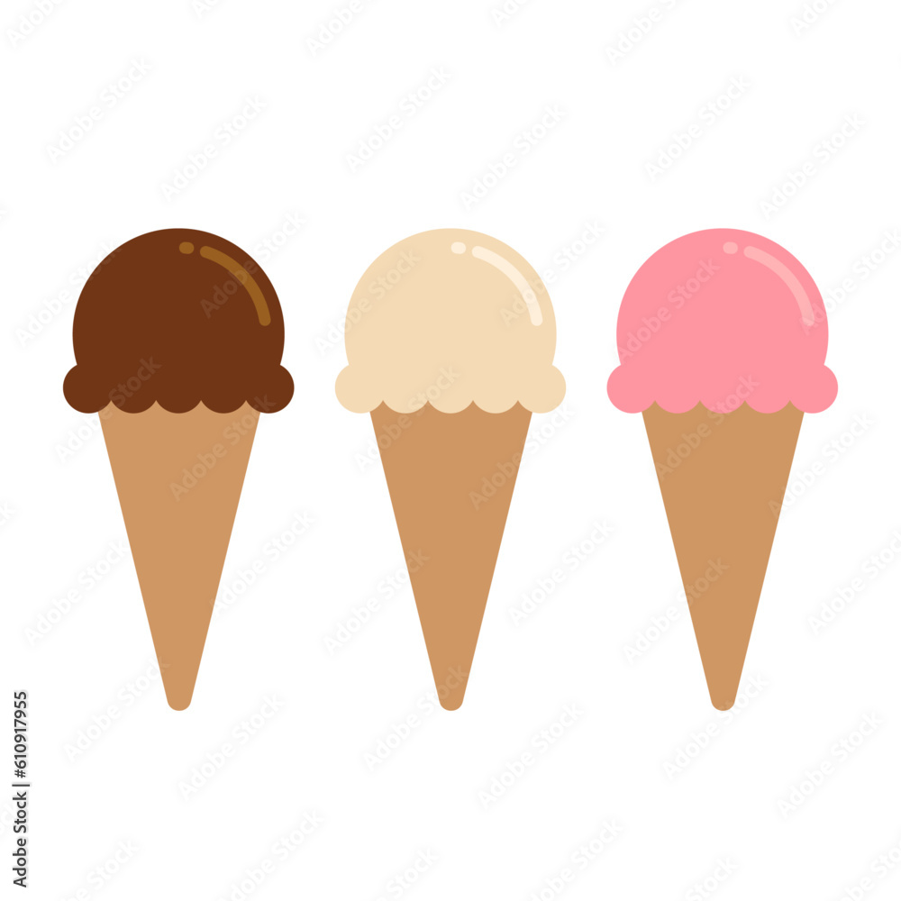 ice cream cones set flat vector illustration logo icon clipart	