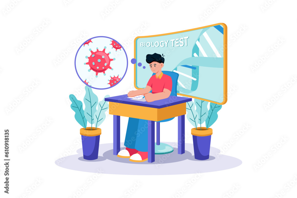 A student studies for a biology exam. A student studies for a biology exam.