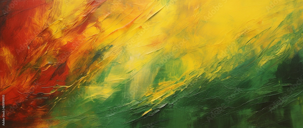 Red, Green, and Yellow Paint Strokes on an Unfinished Canvas Juneteenth, Generative AI