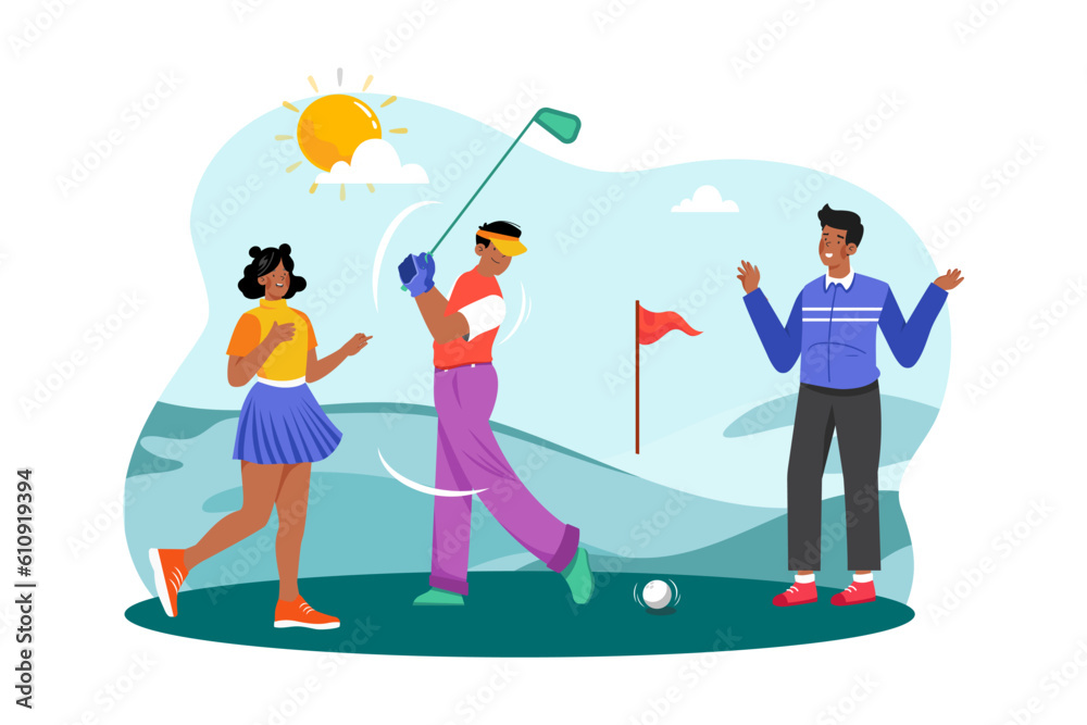 Friends play a morning round of golf. Friends play a morning round of golf.