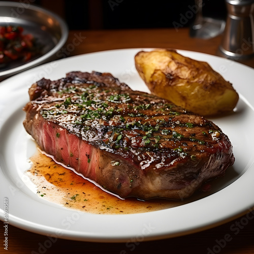 New York Strip, Grill, roast beef, beef steak, medium rare, juicy, look delicious, AI Generative