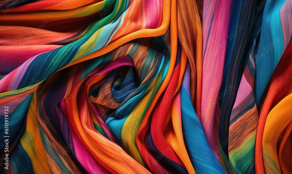 Beautiful background of colorful silk fabric, in the style of futuristic chromatic waves