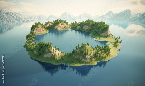 Nature's artistry: a lake mimicking the continents of the world Creating using generative AI tools
