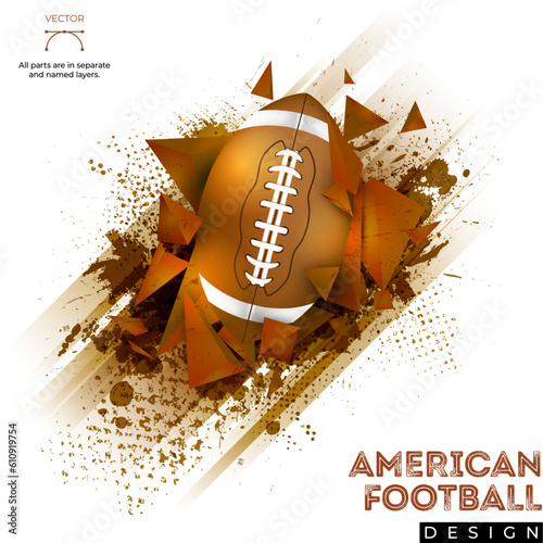Grungy texture, 3D pyramid shapes and american football ball