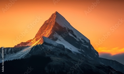 sunset over a mountain, light black and dark amber