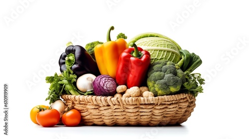 Basket of vegetables on a white background. Vegetarian illustration.