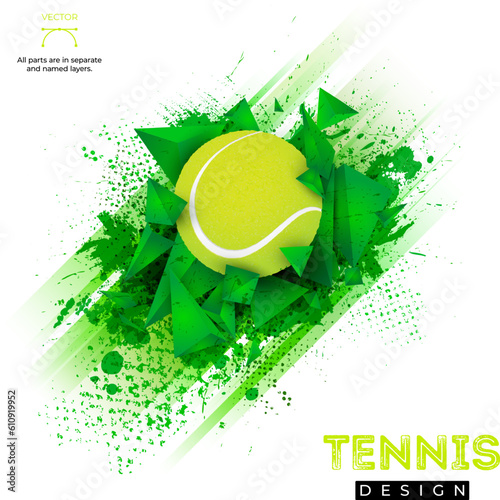 Grungy texture, 3D pyramid shapes and tennis ball