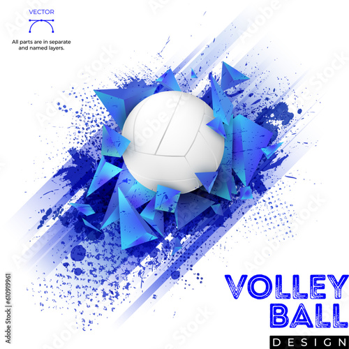 Grungy texture, 3D pyramid shapes and volleyball ball