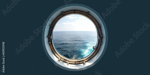 Generative AI. Looking out from the window of a boat to the ocean outdoor