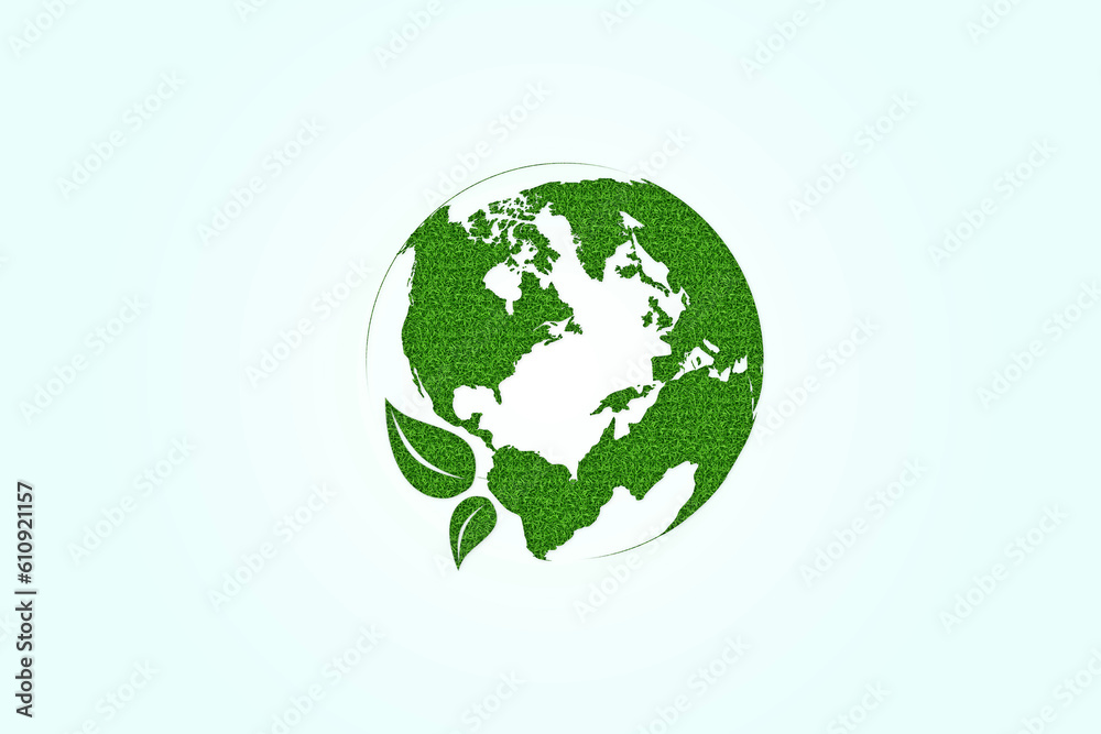 world map and plant Icon with green planet, forest shape, isolated on white background. Sustainable development concept, energy, ecological on green energy, environmental, social and governance.