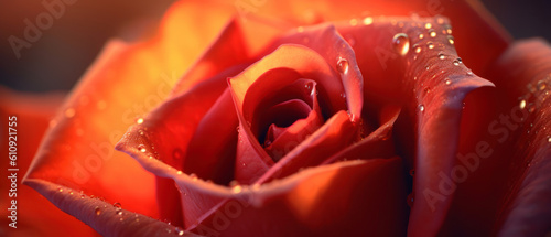 Beautiful Macro View of the Textures of a Red Rose With Droplet