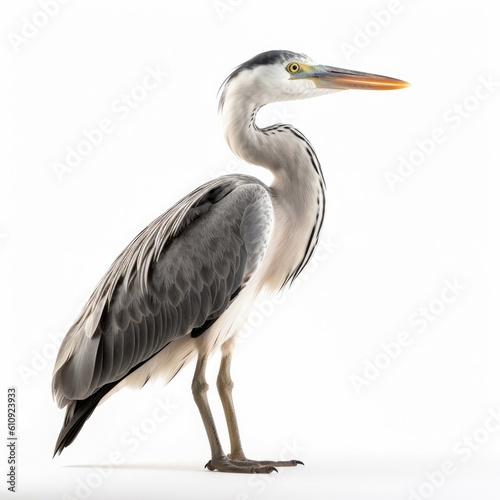 Grey Heron bird isolated on white background. Generative AI