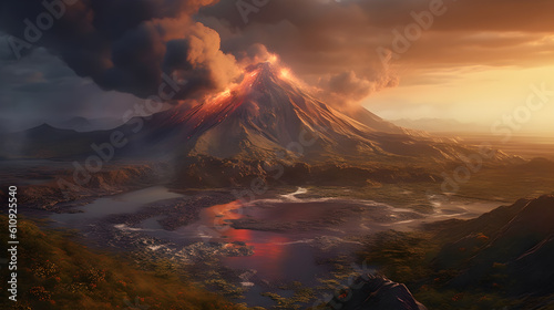 Fényképezés Volcano eruption scenery background . Created by generative AI .