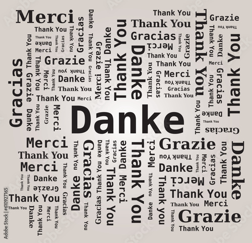 Merci - Thank You - Danke - Grazie - Gracias Nuage de Mots 5 Langues Français Anglais Italien Allemand Espagnol Fond Clair Vecteur
