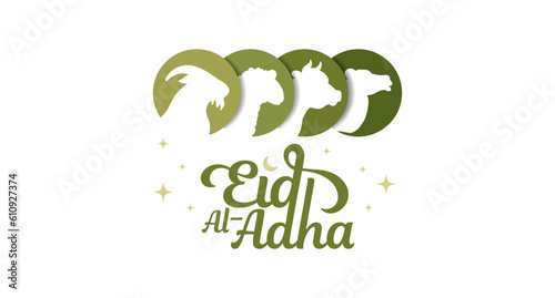 Simple Eid Al Adha Banner With Sacrifice Animal Silhouette Illustration