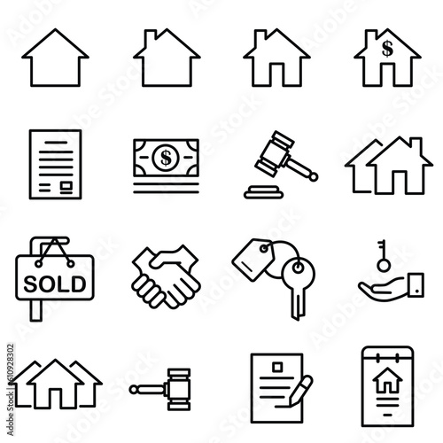 housing real estate icon set property sales and investment symbol sales contract