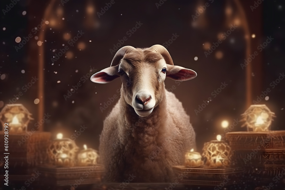 Naklejka premium Eid al Adha Mubarak Islamic festival social media banner and Eid Mubarak Post Template sheep and lamb