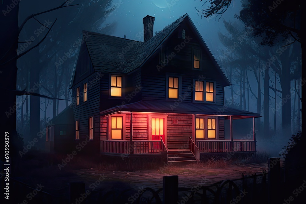 Haunted house in the woods. Generative AI. Haunted house in the woods. Generative AI.