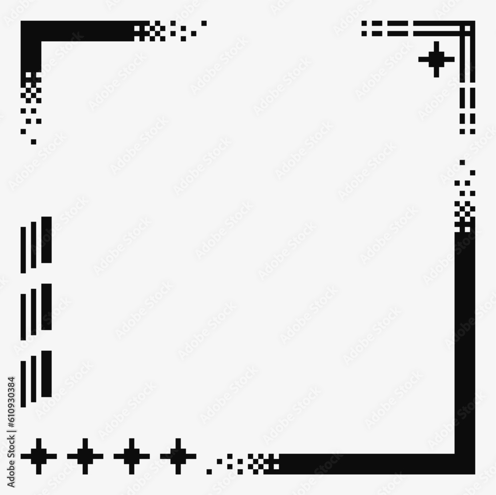 Fototapeta premium Monochrome Pixel Frame Template Elements, Dithered Gradient Line Corner
