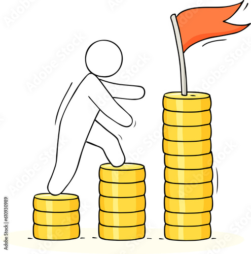 People climbing on stairs of gold coins stacks