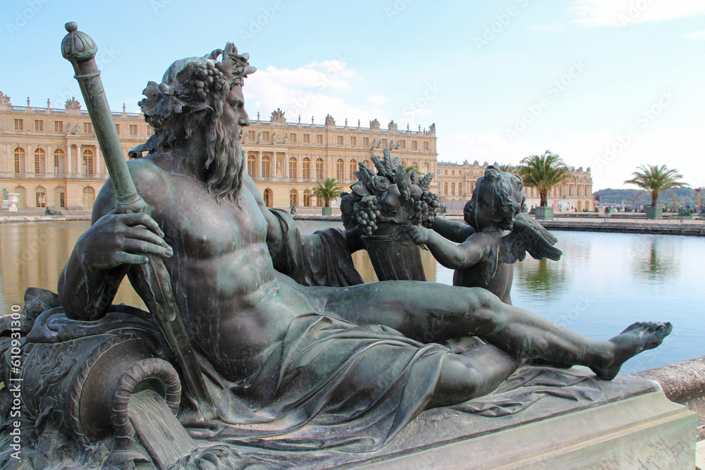 allegorical statue of the river seine at the castle of versailles (france) - obrazy, fototapety, plakaty 