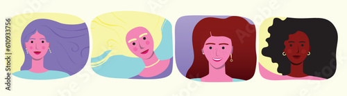 Set or collection isolated, diverse natural women for international women's day, vector stock illustration
