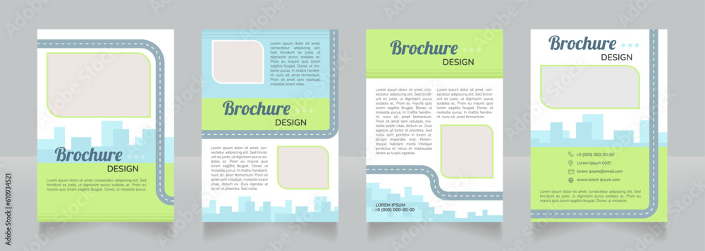 Decarbonizing transport blank brochure design. Template set with copy space for text. Premade corporate reports collection. Editable 4 paper pages. Lobster Regular, Nunito SemiBold, Light fonts used