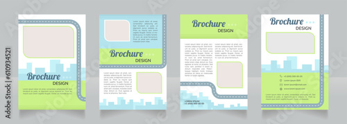Decarbonizing transport blank brochure design. Template set with copy space for text. Premade corporate reports collection. Editable 4 paper pages. Lobster Regular, Nunito SemiBold, Light fonts used