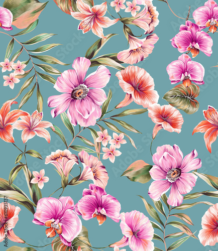 Brushstroke flower and watercolor Flowers illustration allover flower pattern