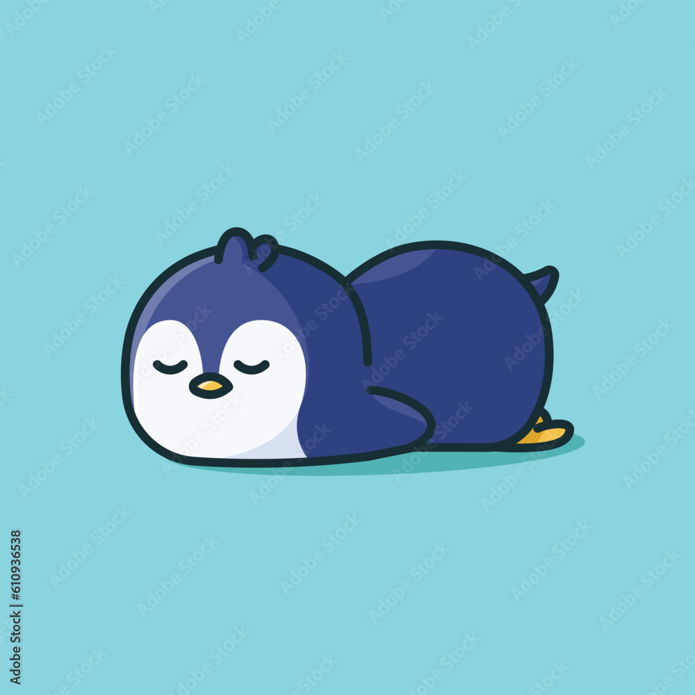 Fototapeta premium Cute sleeping penguin cartoon design illustration
