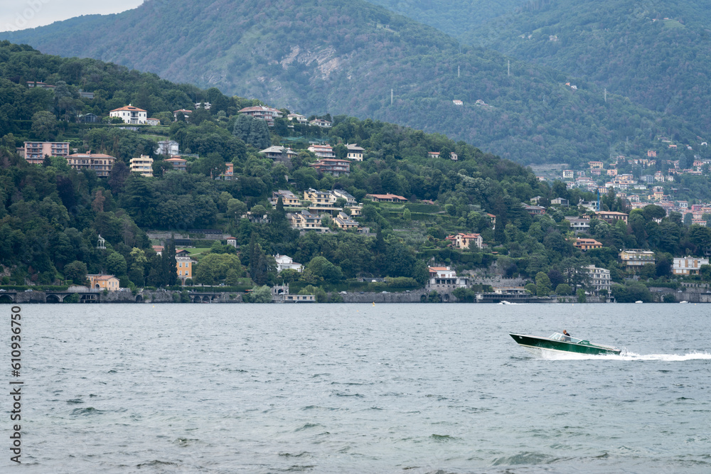 Obraz premium Como lake in Italy with clouded sky. Tourist place