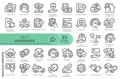 Set of conceptual icons. Vector icons in flat linear style for web sites, applications and other graphic resources. Set from the series - Insurance. Editable outline icon.	