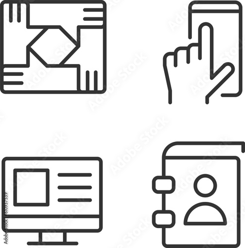 Business processes pixel perfect linear icons set. Digital technology. Cooperation and organization. Customizable thin line symbols. Isolated vector outline illustrations. Editable stroke