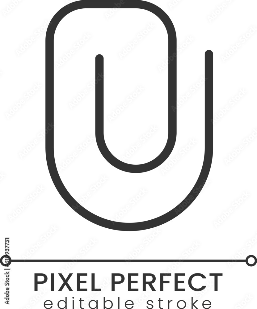 File upload button pixel perfect linear icon. Paper clip symbol. Website for business. Thin line illustration. Contour symbol. Vector outline drawing. Editable stroke. Poppins font used File upload button pixel perfect linear icon. Paper clip symbol. Website for business. Thin line illustration. Contour symbol. Vector outline drawing. Editable stroke. Poppins font used