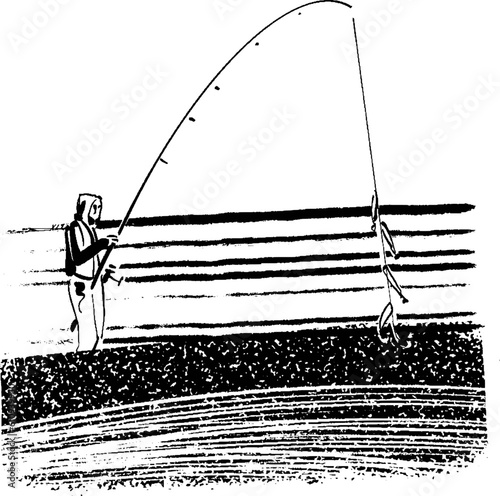 vector sketch of the fisherman catching fish