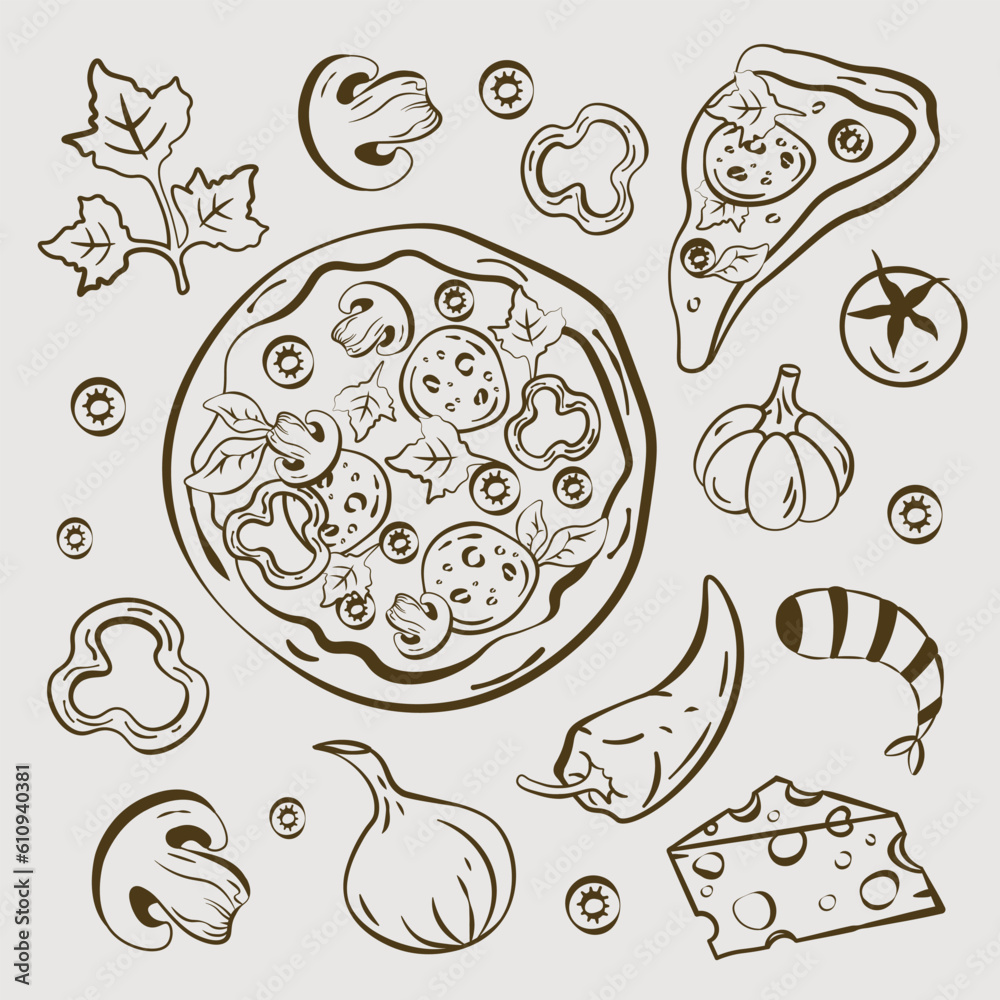 pizza slice of pizza ingredients sketch hand drawing vector pizza slice of pizza ingredients sketch hand drawing vector