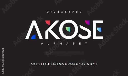 Abstract digital technology logo font alphabet. Minimal modern urban fonts for logo, brand etc. Typography typeface uppercase lowercase and number. vector illustration