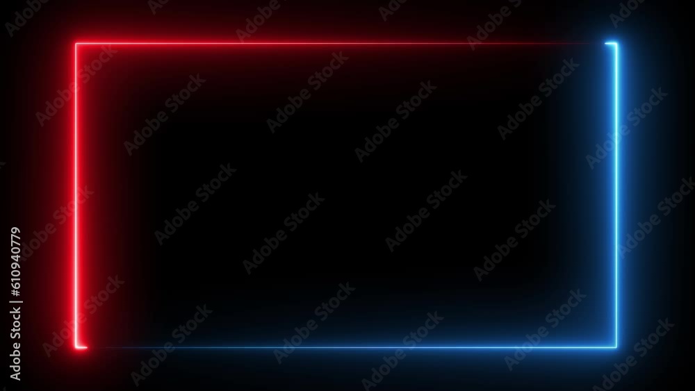 Red and blue neon glowing frame background. Laser saber border animation repeated moves. Transparent background. 4K graphic animation video.