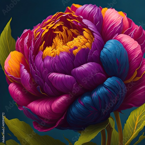 Cute Colorful peony. Portrait of a flower. generative AI
